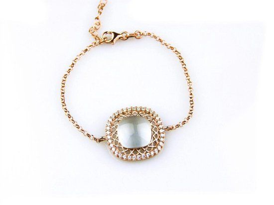 model Carre Armband Zilver Roze Verguld Blauw Zirkonia 21 cm