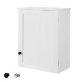 SoBuy Hangkast Badkamer, Wandkast met Deur en Verstelbare Planken, Wit, 40x52x23 cm, voor Keuken, Hal, Gastentoilet - BZR19-W