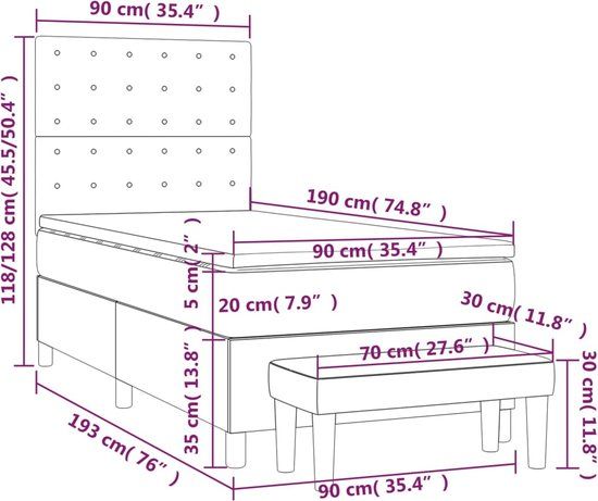 vidaXL Boxspring bed met matras - stof - taupe - 90x190 cm