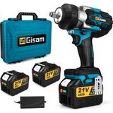 Gisam Clé à chocs sur batterie 1/2 pouce, sans balais, 18V, 2800 Nm, avec 2 batteries, chargeur et mallette, compatible avec les batteries Makita 18V