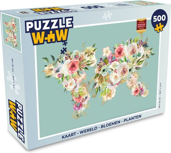 MuchoWow Puzzel Kaart - Wereld - Bloemen - Planten - Legpuzzel - Puzzel 500 stukjes - Sinterklaas cadeautjes - Sinterklaas voor grote kinderen