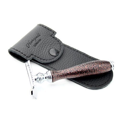 Haryali London Veiligheidsscheermes - Kastanjebruin Antiek Handvat - Lederen Zak