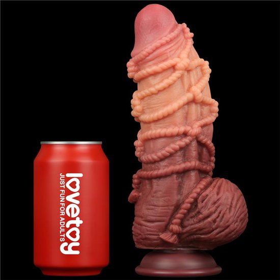 LoveToy - XXL Extreme Dildo met Touw Motief - Lengte 24 cm - Bruin/Nude