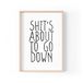 Grappige Home Prints Grappige quote print | Sh*t's About To Go Down | Typografie toilet badkamer grap banter | A4 A3 A5 | *FRAME NIET INBEGREPEN* - A4 - PBH27