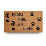 LifeGreen Kera Animals Deurmat met kokosvezels, vuilafstotend tapijt voor de entree, rechthoekig, 40 x 70 cm, onderkant van antislip latex, opdruk "Reinig je voeten en pootjes"