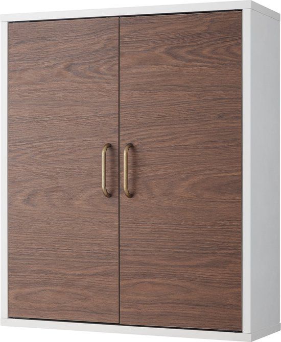 Teamson Home Tyler Wall-Mounted Wooden Cabinet with 2 Doors and Shelves - Brown/White