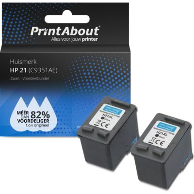PrintAbout Huismerk HP 21 (C9351AE) Inktcartridge Zwart Voordeelbundel 2-pack