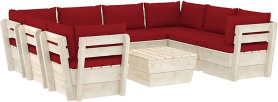 vidaXL 9-delige Loungeset met kussens pallet vurenhout