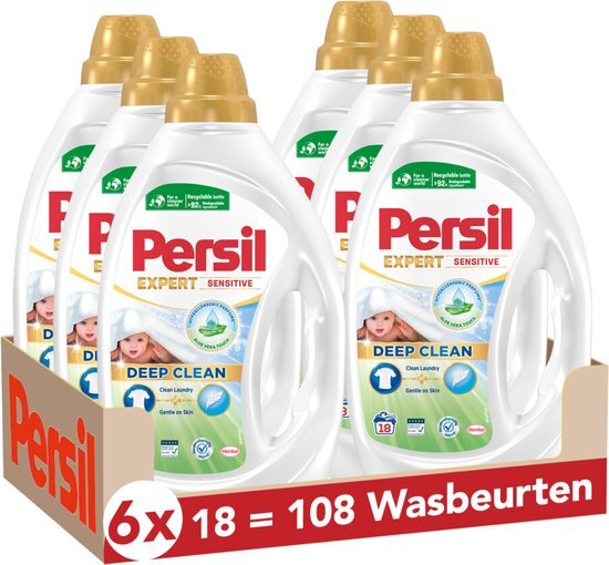 Persil Gel Sensitive - Vloeibaar Wasmiddel - Voordeelverpakking - 6 x 18 Wasbeurten