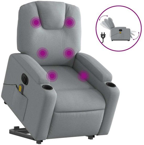 vidaXL Sta-op-massagestoel elektrisch verstelbaar stof lichtgrijs