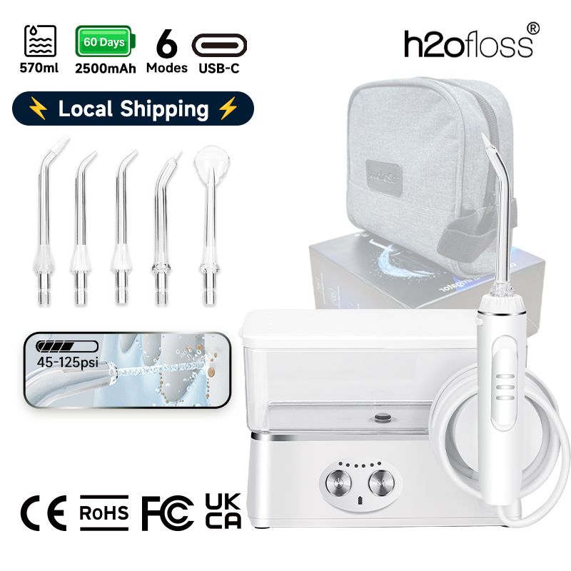 H2ofloss Draadloze Waterflosser 570ml Grote Tank 6 Modi 45-125PSI Tandheelkundige Waterstraal Oplaadbare Monddouche Met Opbergtas
