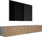Meuble TV suspendu, design moderne : largeur 200 cm (2 x 100 cm), hauteur 34 cm, couleur grise