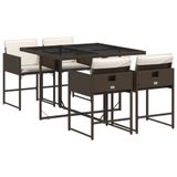 VidaXL 5-delige Tuinset met kussens, poly rattan, bruin