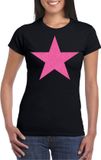 Bellatio Decorations T-shirt voor dames - Ster - Zwart/Roze Glitter - XXL