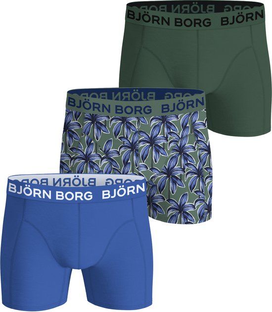 Bjorn borg Björn Borg Cotton Stretch boxers - heren boxers normale lengte (3-pack) - groen - print - blauw