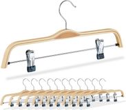Merkloos Relaxdays broekhangers met klemmen, set van 12, kledinghangers, hout, metaal, B: 37,5 cm, ook voor rokken, natuur/zilver