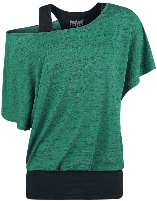Black Premium by EMP Zwart-groen t-shirt in dubbellaagse look - Dames - XXL