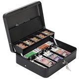 HAITRAL Geldcassette van metaal met sleutelslot, bankbiljetten en muntenkluis, draagbare grote dubbellaagse 100% veilige geldcassette met 2 sleutels - 30 x 24 x 9 cm, zwart