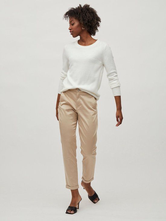 VILA VIRIL O-NECK L/S Knit Top - White Alyssum - XXL