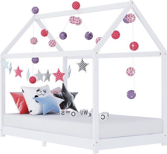 vidaXL Kinderbedframe - massief grenenhout - wit - 90x200 cm