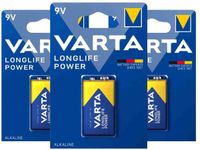 Varta Longlife Power Alkaline Batterijen 9V 565 mAh - 3 x - Voordeelverpakking
