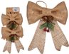 Krist+ Noeud de Noël décorations de Noël - 2x - beige paillettes - 15 x 16 cm - jute