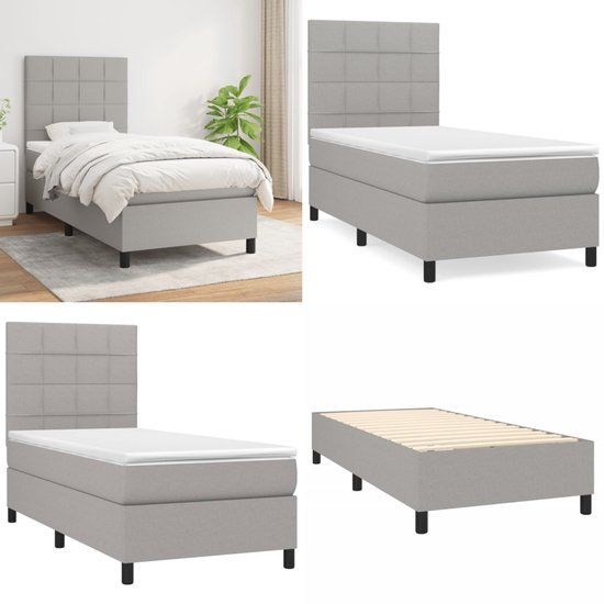 vidaXL Boxspring met matras stof lichtgrijs 90x190 cm