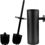 Merkloos Excellent Wellness Roestvrij stalen toiletborstel, wc-borstel met reserveborstel, wateropvangbak, toiletborstel en houder, wandmontage, staand met deksel, lange steel, badkameraccessoires, mat zwart