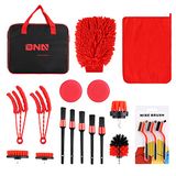 DNA MOTORING Auto Detailing Borstel Reinigingsgereedschap Set met Draagtas voor Auto Interieur & Exterieur Wiel Dashboard Vent, Rood, TOOLS-00278