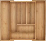 Merkloos Relaxdays bestekbak, uitschuifbaar, 7-9 vakken, 5 x 31-50 x 45 cm, bamboe