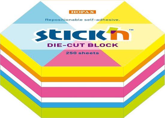 Stick'n Kubus Memoblok - Hexagon - 250 Sticky Notes - Diverse Kleuren