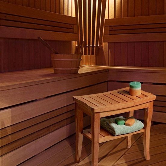 Decopatent Badkamer/Sauna bankje met opbergruimte - Van bamboe hout - Stevige houten bankje voor in badkamer of sauna - Handig als badkamerkruk/badkamerstoel - Decopatent®