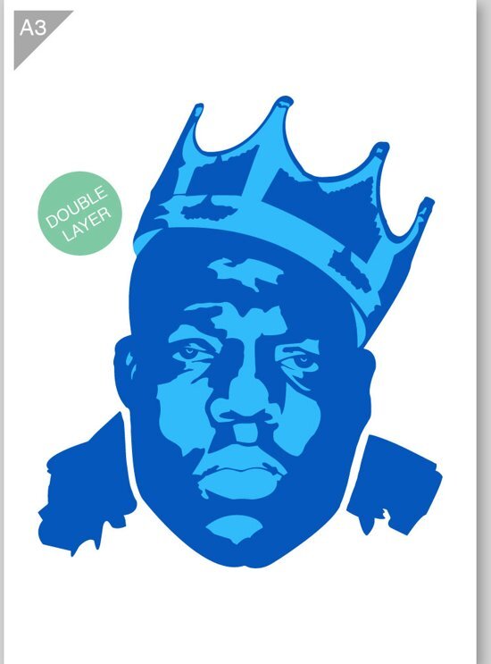 QBIX Notorious BIG sjabloon - 2 lagen kunststof A3 stencil - Kindvriendelijk sjabloon geschikt voor graffiti, airbrush, schilderen, muren, meubilair, taarten en andere doeleinden