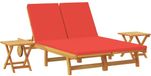 vidaXL Chaise longue avec coussin Rouge Acacia massif Bois