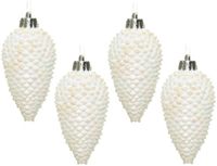 Decoris Pendentifs de Noël pommes de pin - 24x - nacre blanc - paillettes - 8 cm - plastique
