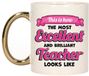 Bellatio Decorations Cadeau koffie/thee mok - excellent leraar/mentor - goud/roze - keramiek - 300 ml
