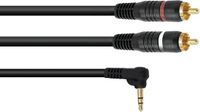 Omnitronic Jack Kabel 3.5 mm - Jack naar Tulp - Aux Kabel - Audio Kabel 3.5 Jack 90°/2xRCA 1.5m BK