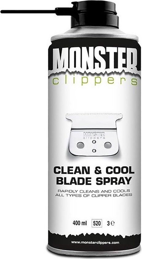 Monster Clippers Clean & Cool Blade Spray 400ml - Tondeuse & Trimmer Onderhoud - Zwart/Wit/Zilver