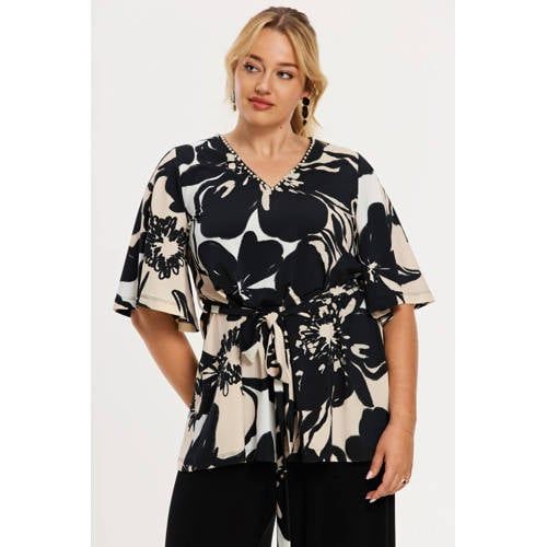 YOEK gebloemde tuniek beige