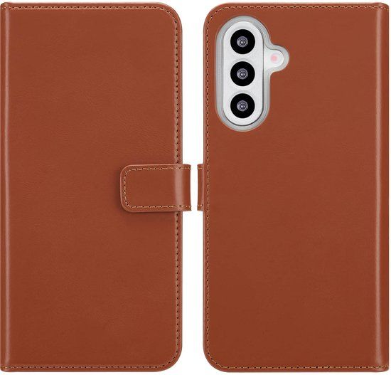 Selencia Hoesje - Echt Lederen Bookcase - Geschikt voor Samsung Galaxy A26 - Lichtbruin