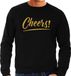 Bellatio Decorations Cheers Tekst Sweater - Zwart - Gouden Glitter Letters - Heren - Maat XXL