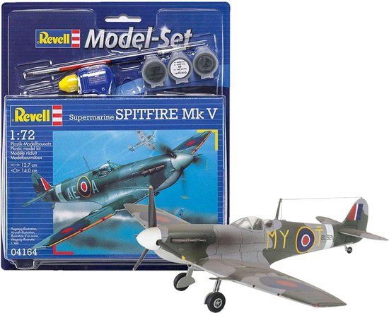Revell 1:72 Spitfire Mk.V Model Set - Plastic Model Kit with Paint & Glue Included