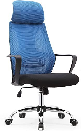 Gardenia Genius Ergonomische bureaustoel met armleuningen en hoofdsteun, verstelbaar, van ademende stof, verchroomd staal, blauw, 62 x 62 x 116 cm