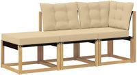 vidaXL 3-delige sectionele bankeenheid, massief acaciahout en textilene stof, wit en beige