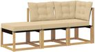 vidaXL 3-delige sectionele bankeenheid, massief acaciahout en textilene stof, wit en beige