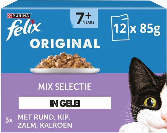 Felix Original 7+ Senior Kattenvoer - Mix Selectie in Gelei - 48 x 85g