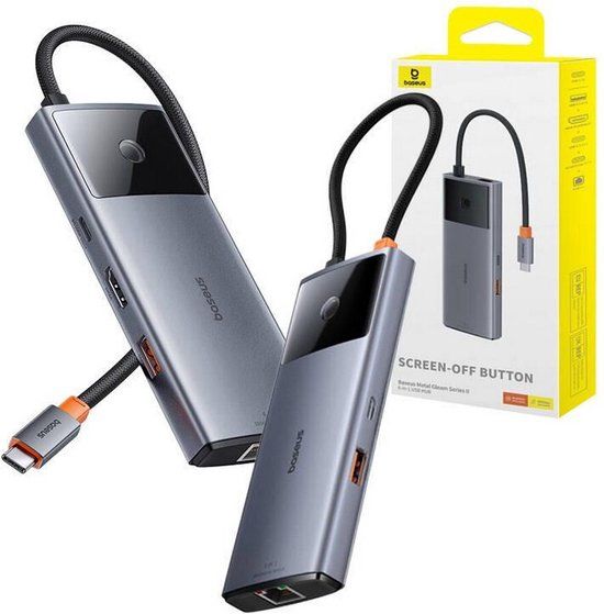Baseus Metal Gleam Series 6-in-1 USB-HUB - USB-A/USB-C/USB-C PD/HDMI/RJ45 - Black
