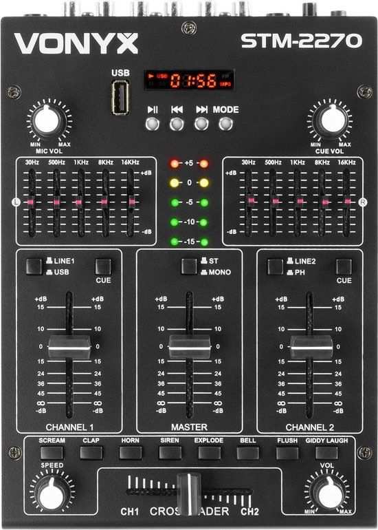 Vonyx SkyTec STM2270 4-kanaals DJ Mixer met USB, Bluetooth en Effecten