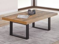 LIEZE Table basse 130 cm bois tropix avec pieds en U