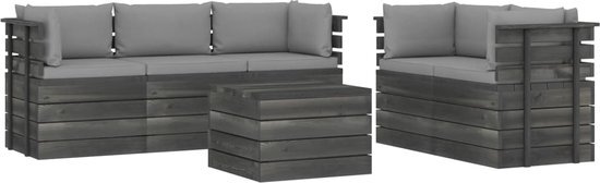 vidaXL 6-delige Loungeset met kussens pallet massief grenenhout